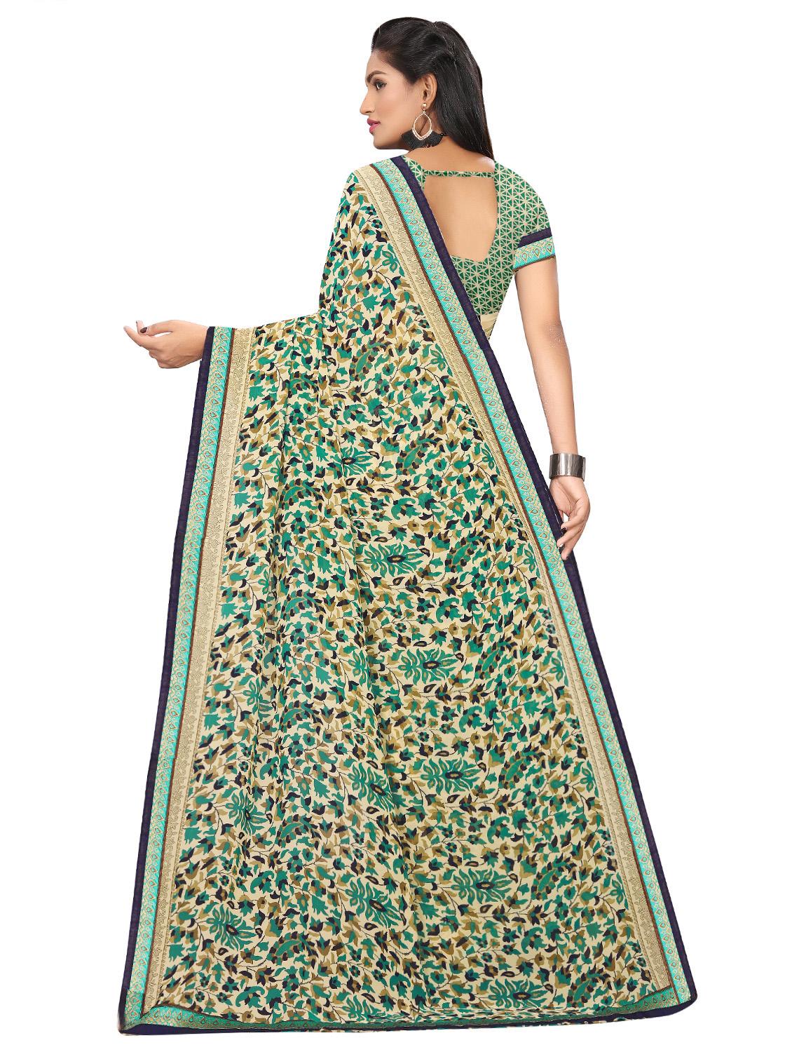 women's floral beige colored saree with blouse - 15931265 - Standard Image - 1