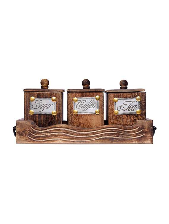 Tea Coffee Sugar Storage Box Mango Wood  