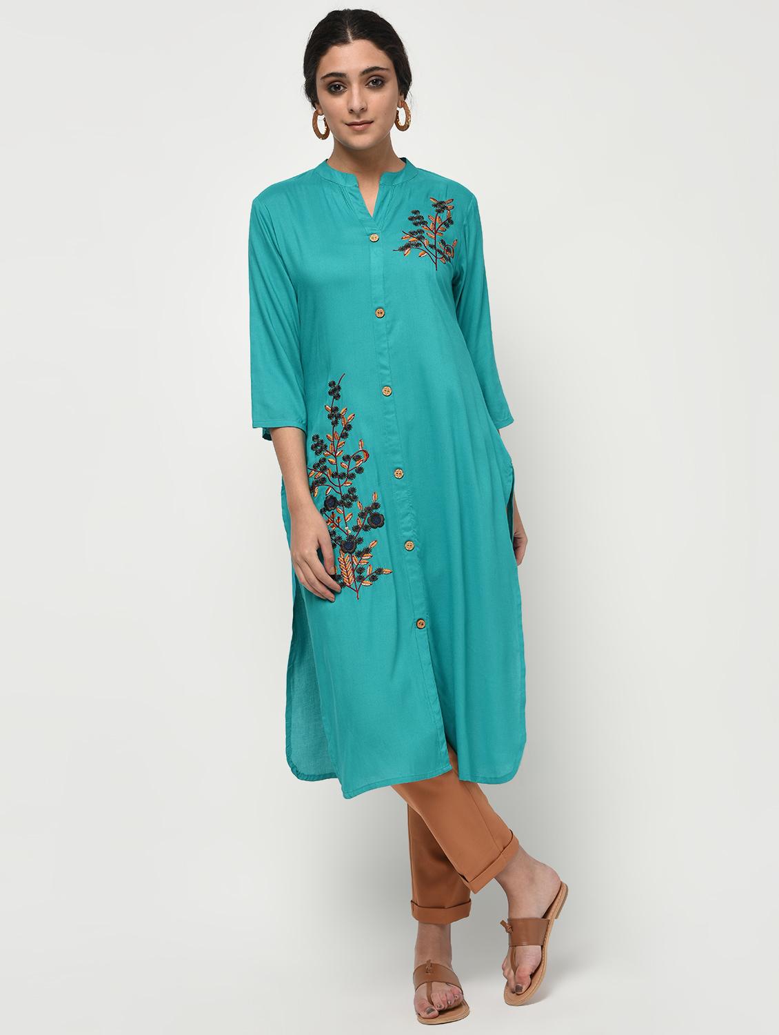 embroidered straight kurta - 15931432 - Standard Image - 1