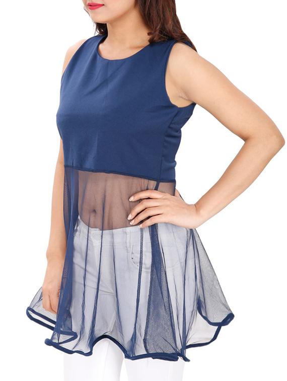 sheer ruffled paneled top - 15931472 - Standard Image - 1