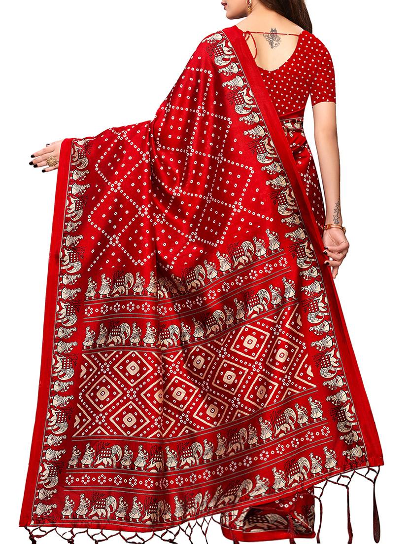 red bandhani saree with blouse - 15932570 - Standard Image - 1
