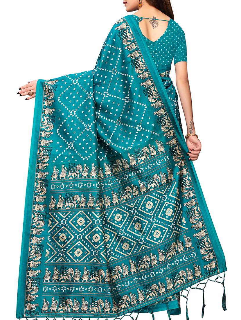 turquoise bandhani saree with blouse - 15932583 - Standard Image - 1