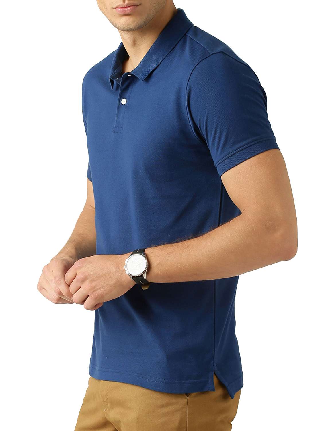 navy-blue solid polo tshirt - 15932787 -  Standard Image - 1
