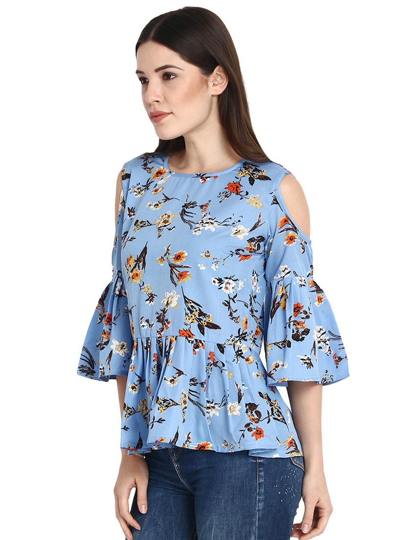 cold shoulder floral pleated top - 15933740 - Standard Image - 1