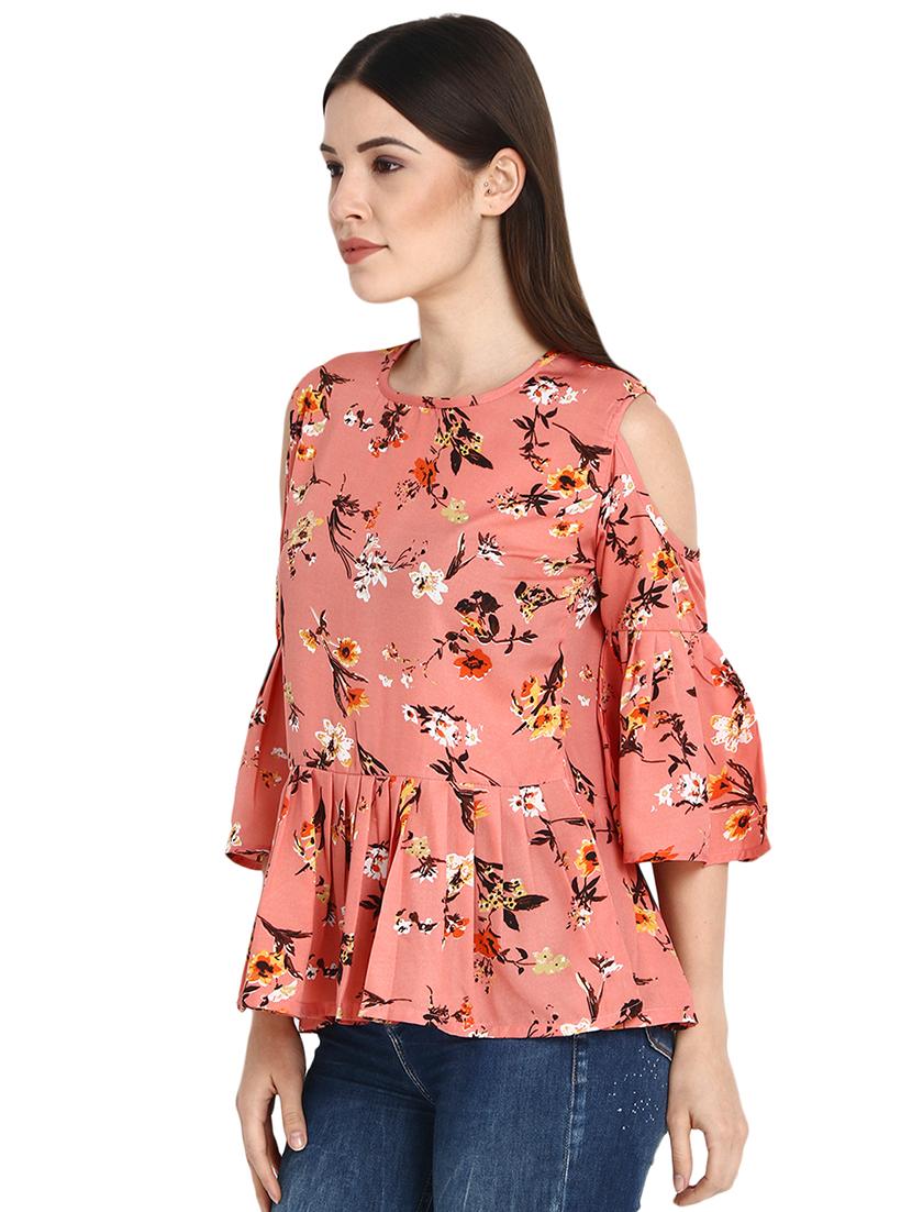 cold shoulder floral pleated top - 15933742 - Standard Image - 1