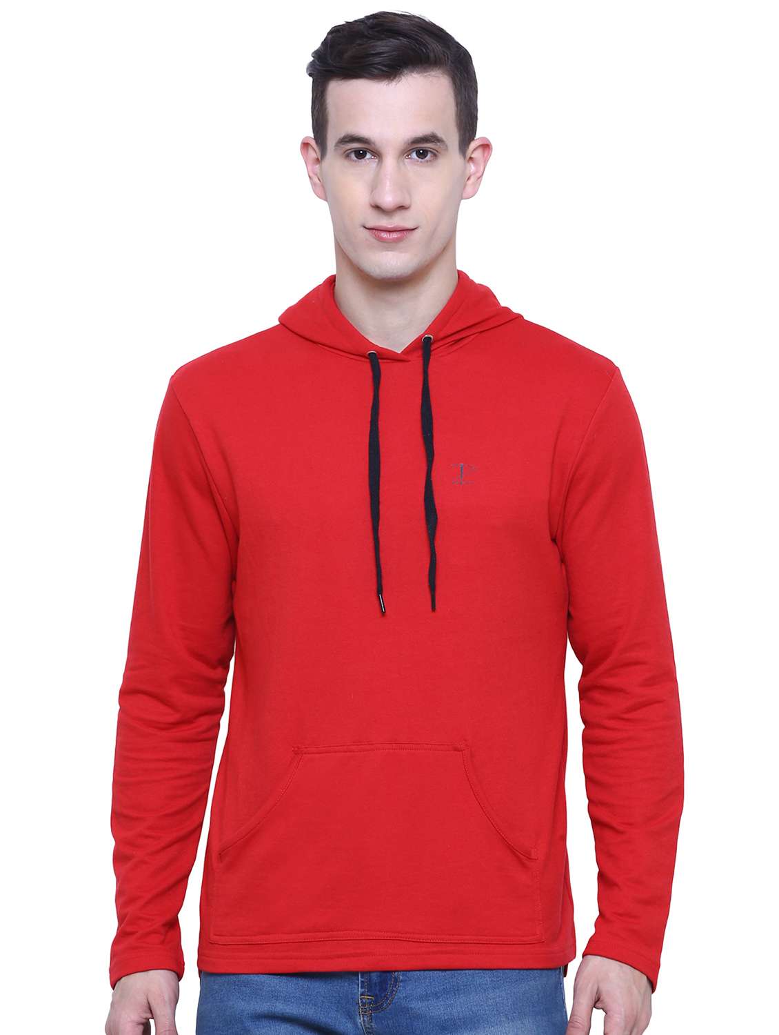 red cotton hooded t-shirt