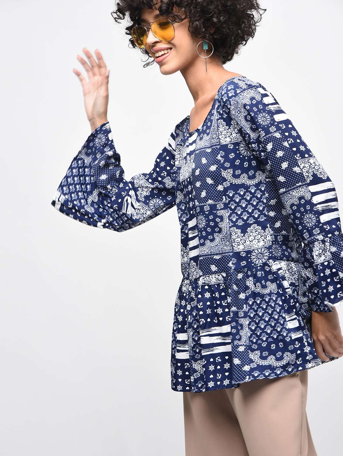 bell sleeved gathered top