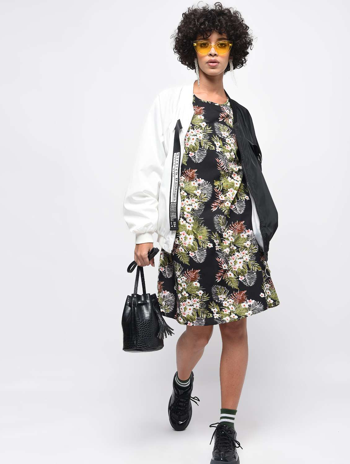 tropical print a-line dress