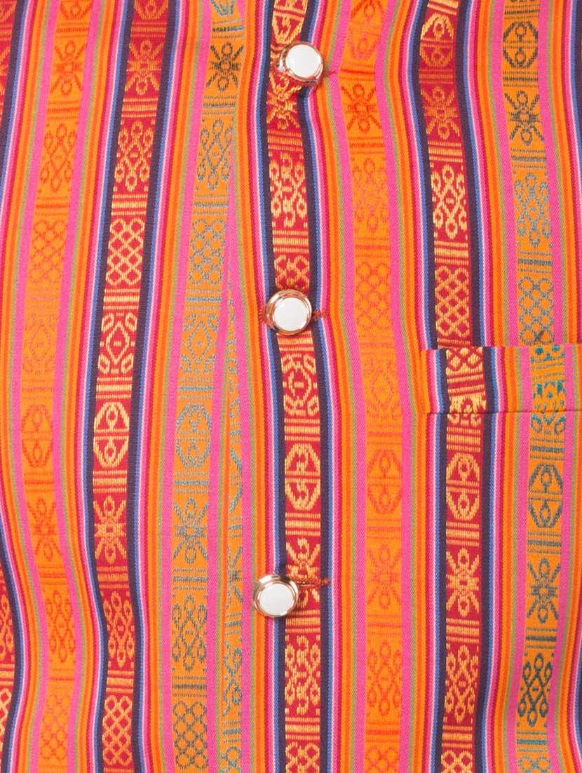 orange cotton blend nehru jacket - 15936711 - Standard Image - 4