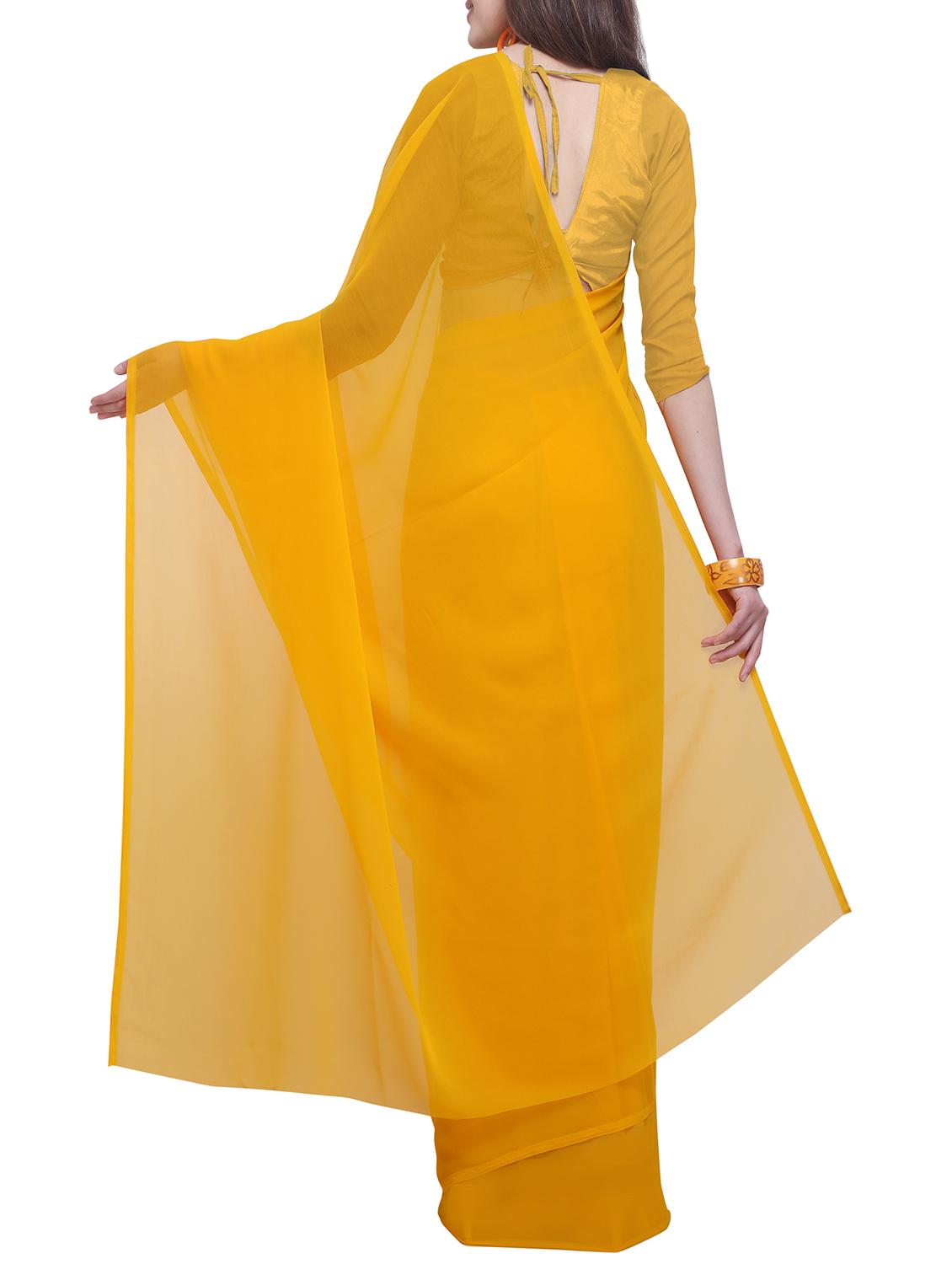 yellow chiffon plain saree with blouse - 15937543 - Standard Image - 1