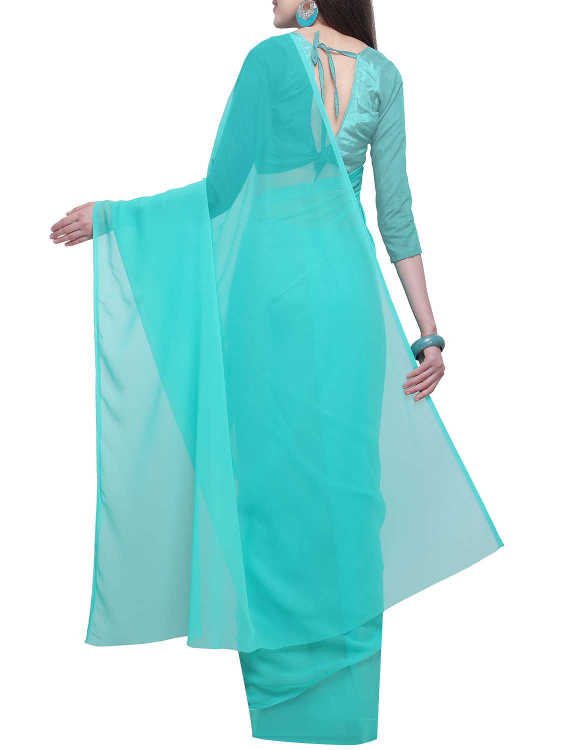 solid half and half saree with blouse - 15937545 - Standard Image - 1