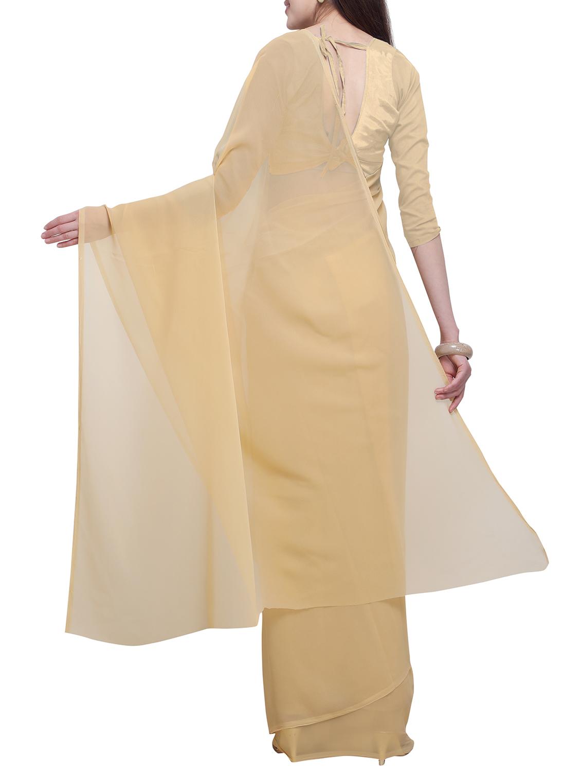 cream chiffon plain saree - 15937552 -  Standard Image - 1