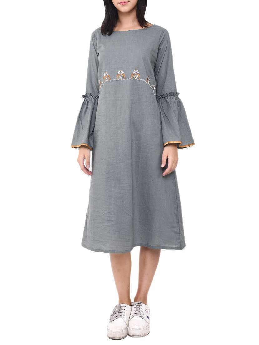 frill trim bell sleeved a-line dress