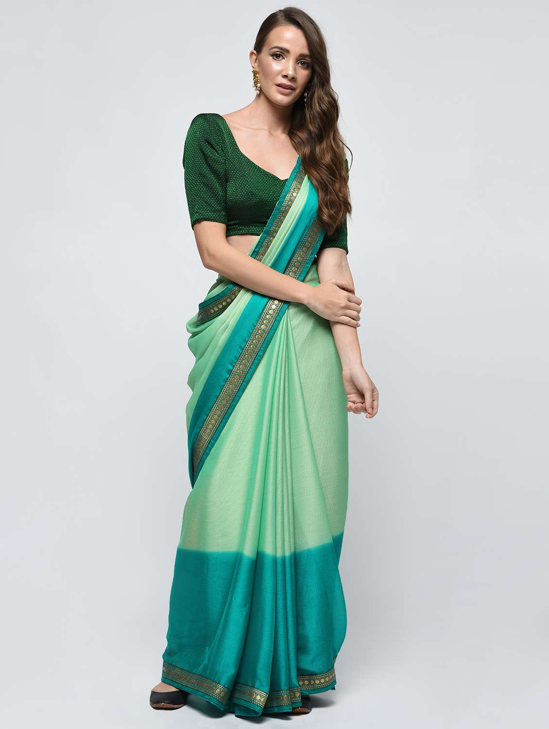zari border ombre saree with blouse