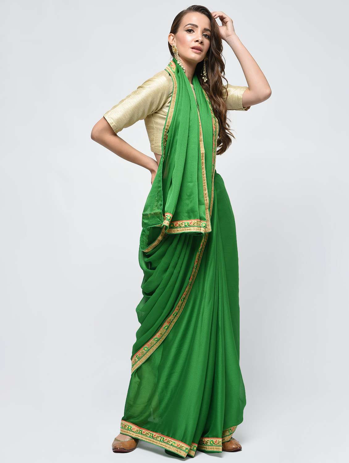 floral embroidered border saree with blouse