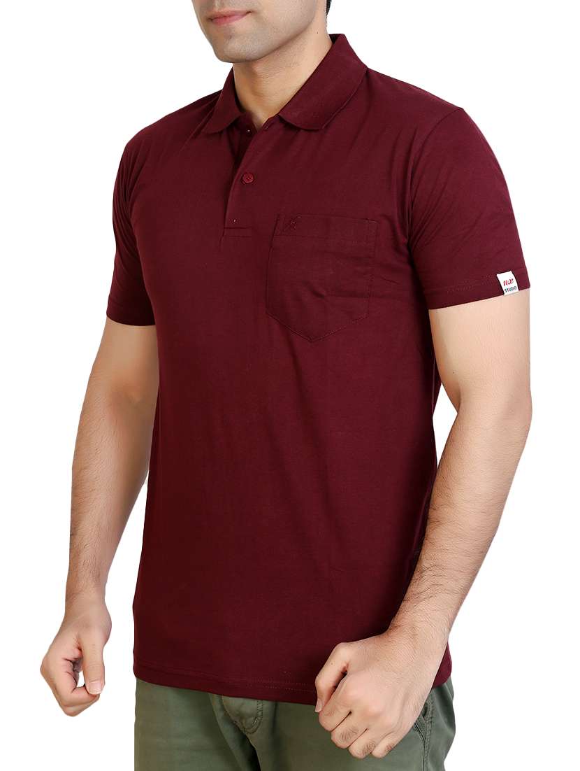 maroon solid pocket tshirt - 15942193 -  Standard Image - 1