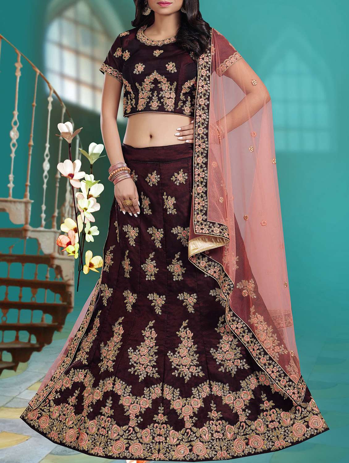 embroidered flared lehenga