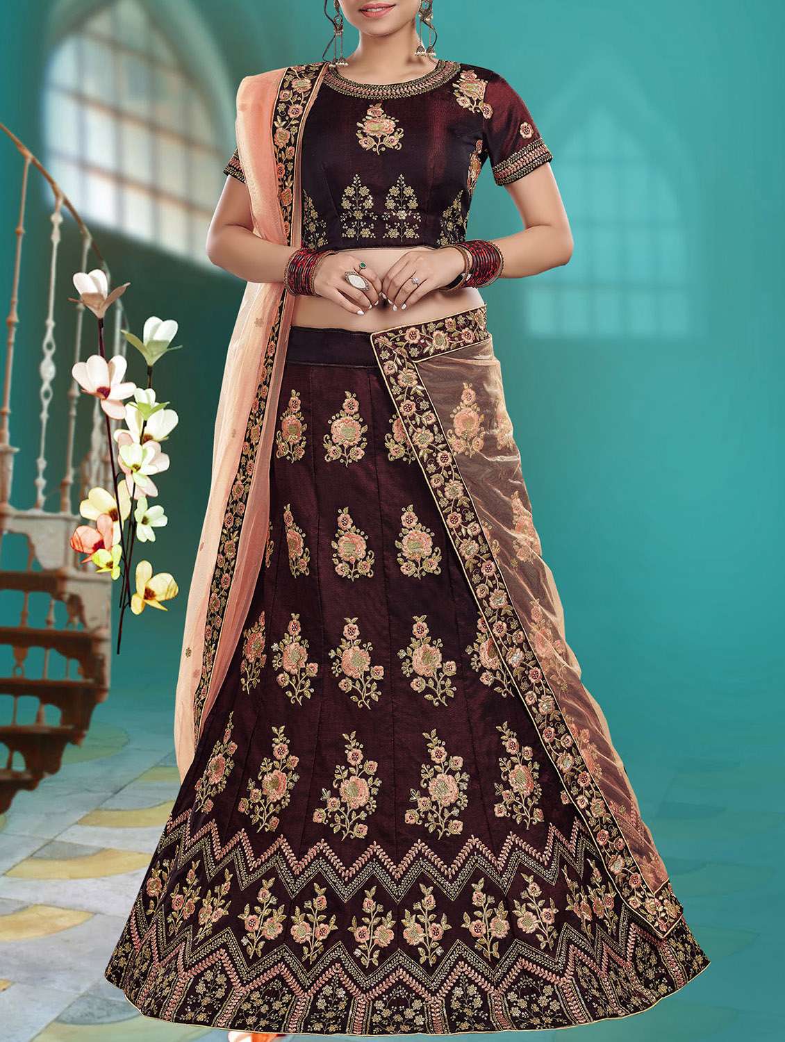 embroidered flared lehenga