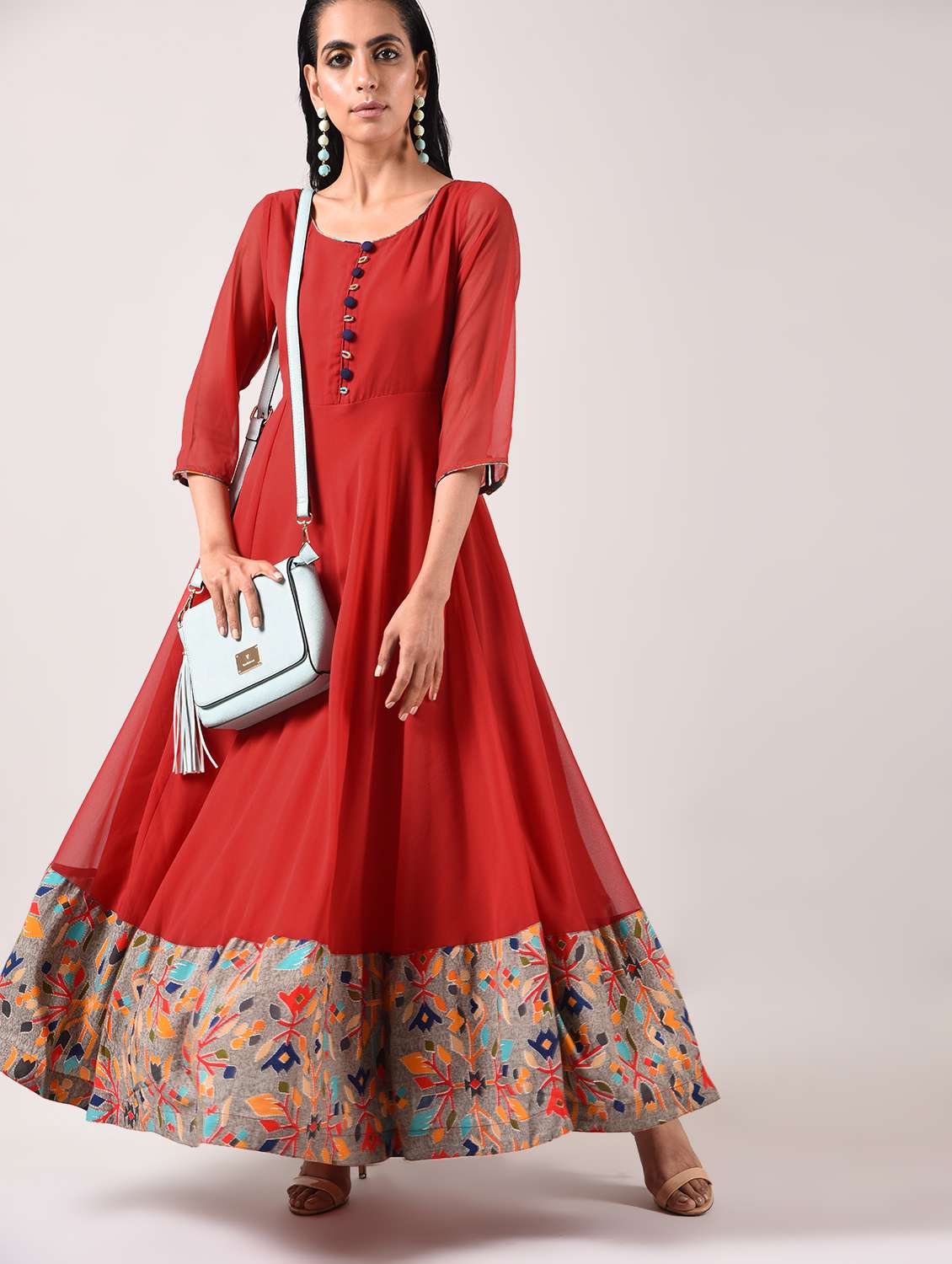 anarkali printed hem kurta