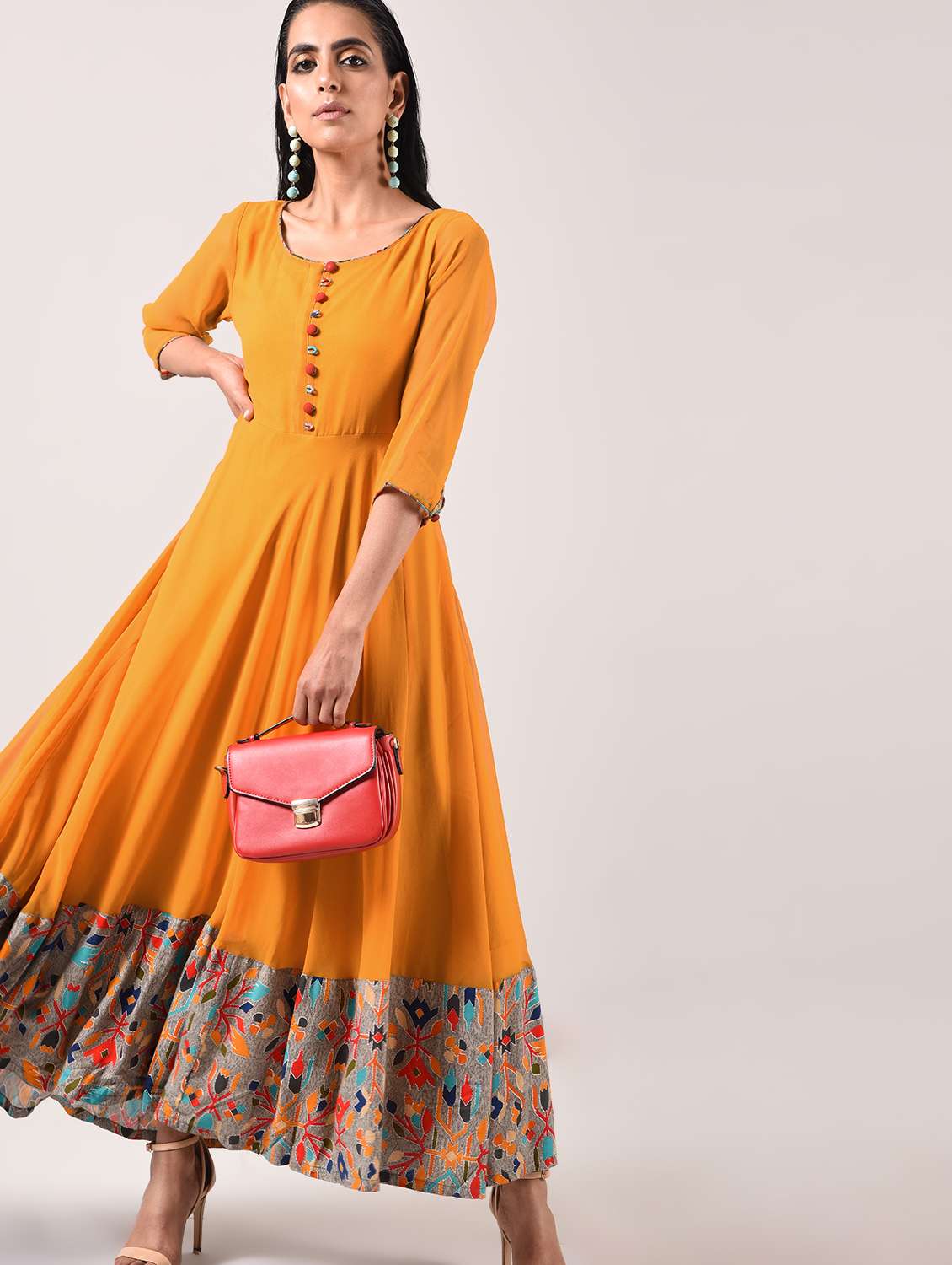 anarkali printed hem kurta