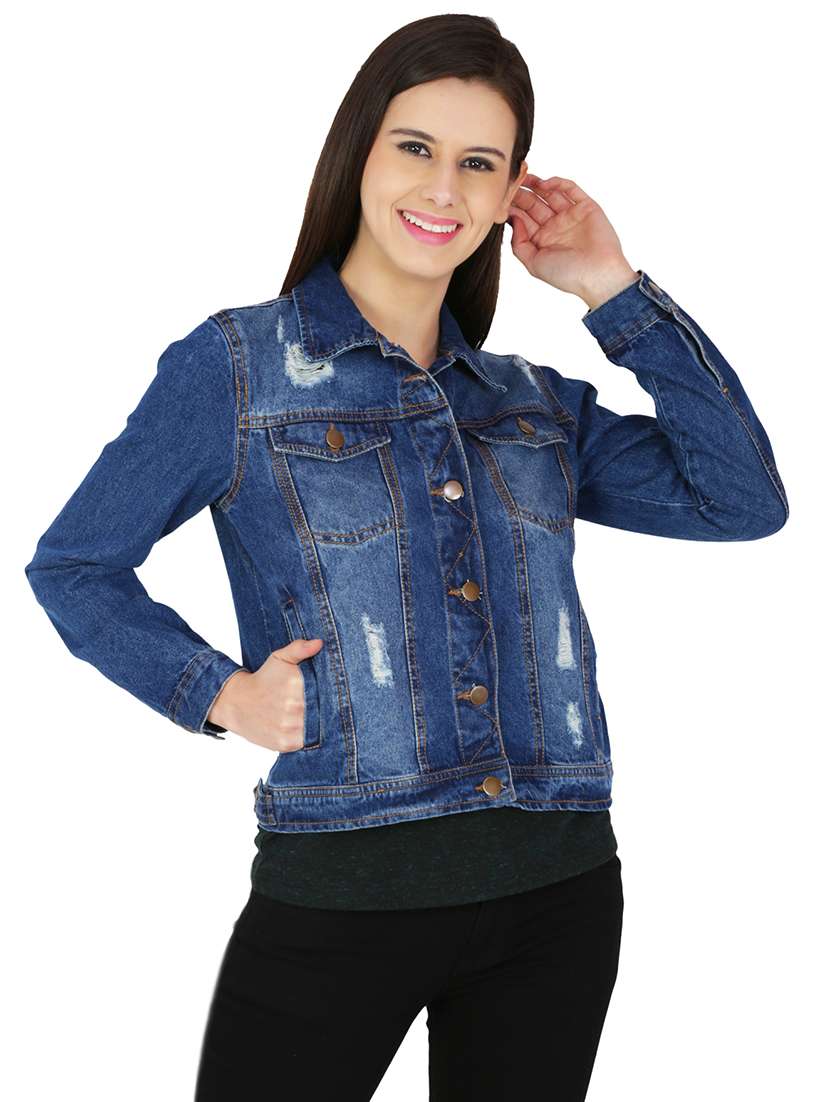 distressed button up denim jacket