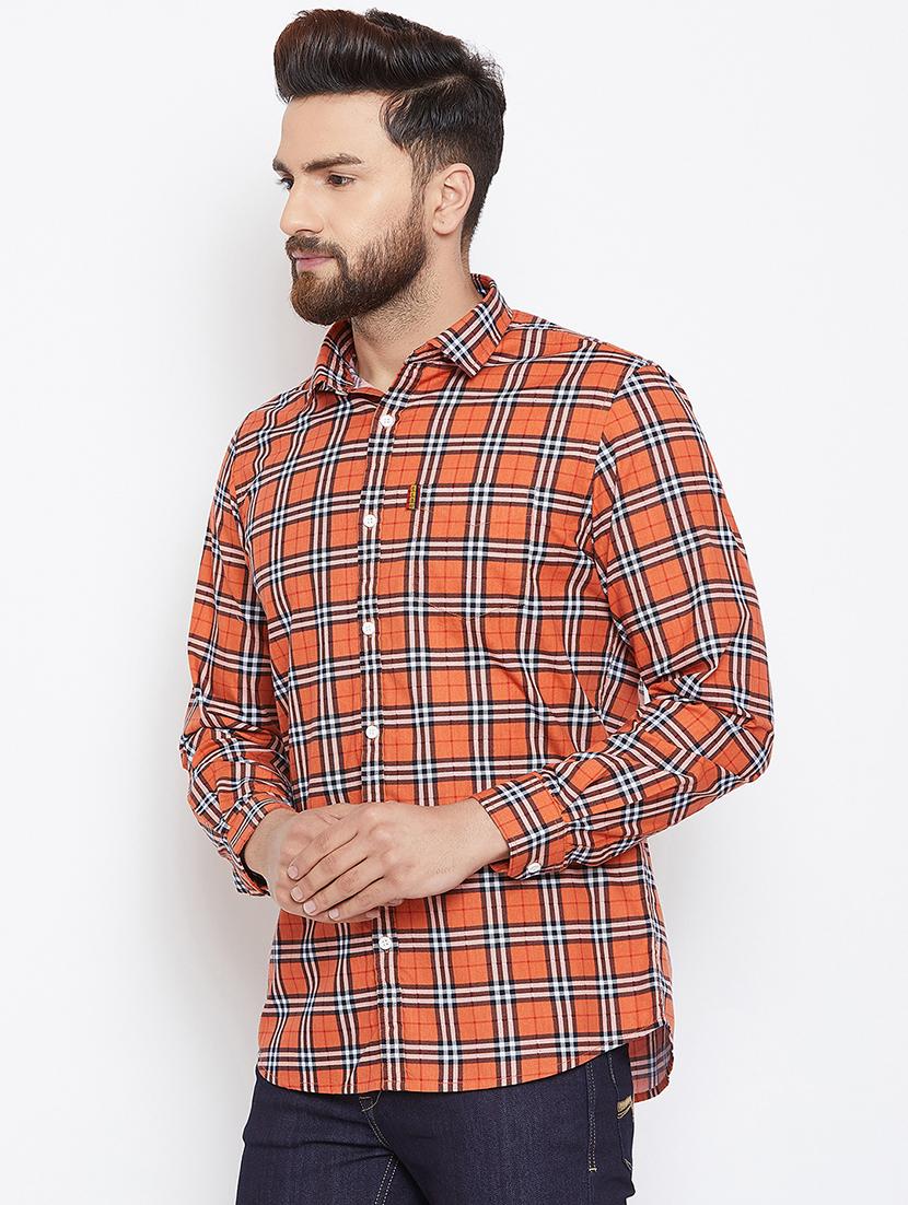 orange checkered casual shirt - 15945651 - Standard Image - 1