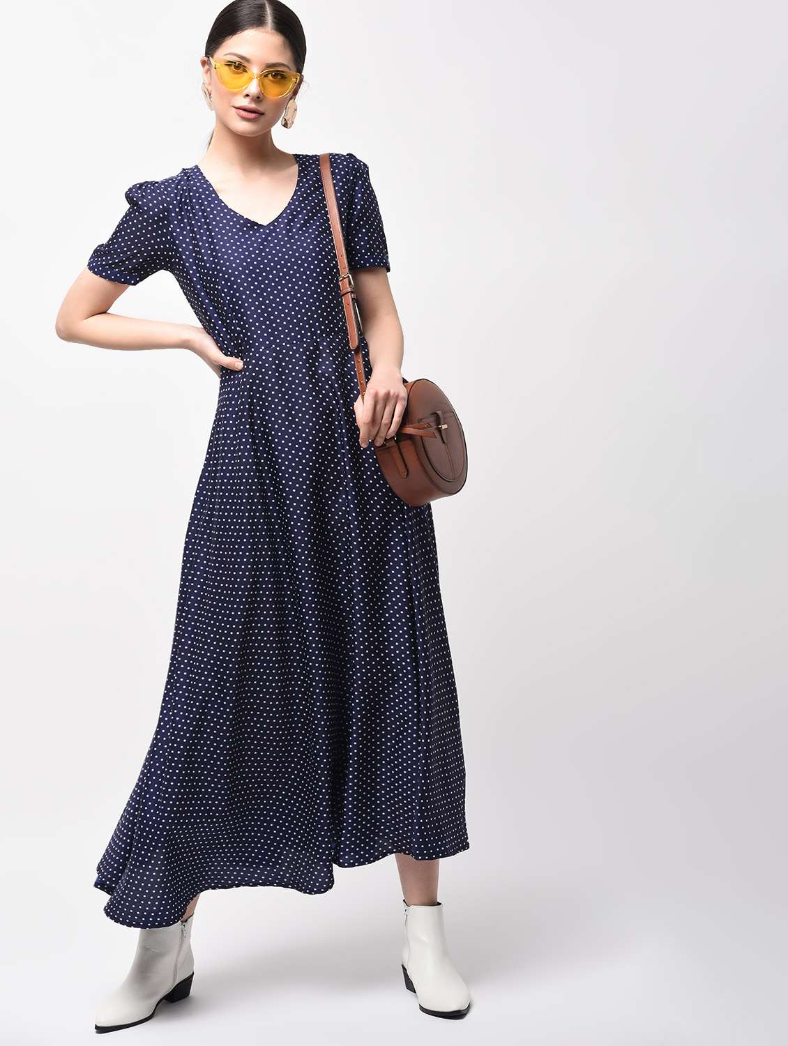 polka dots flared maxi dress