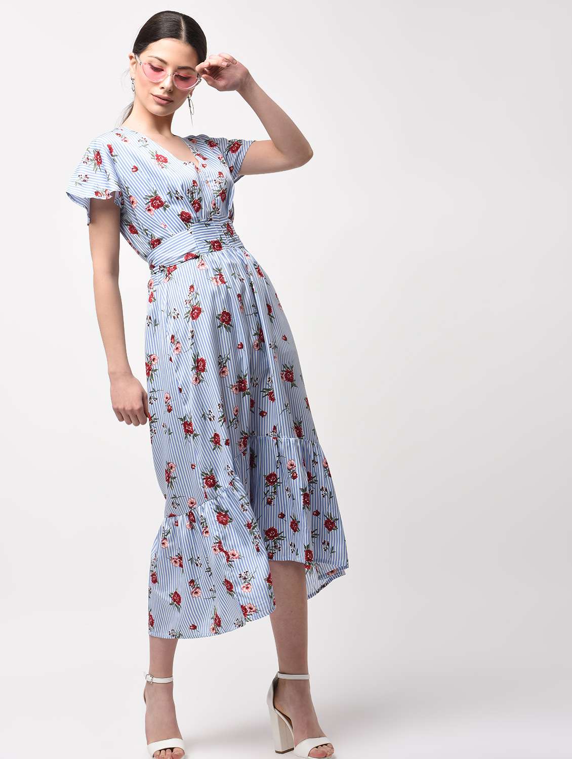 tie knot back floral high low dress