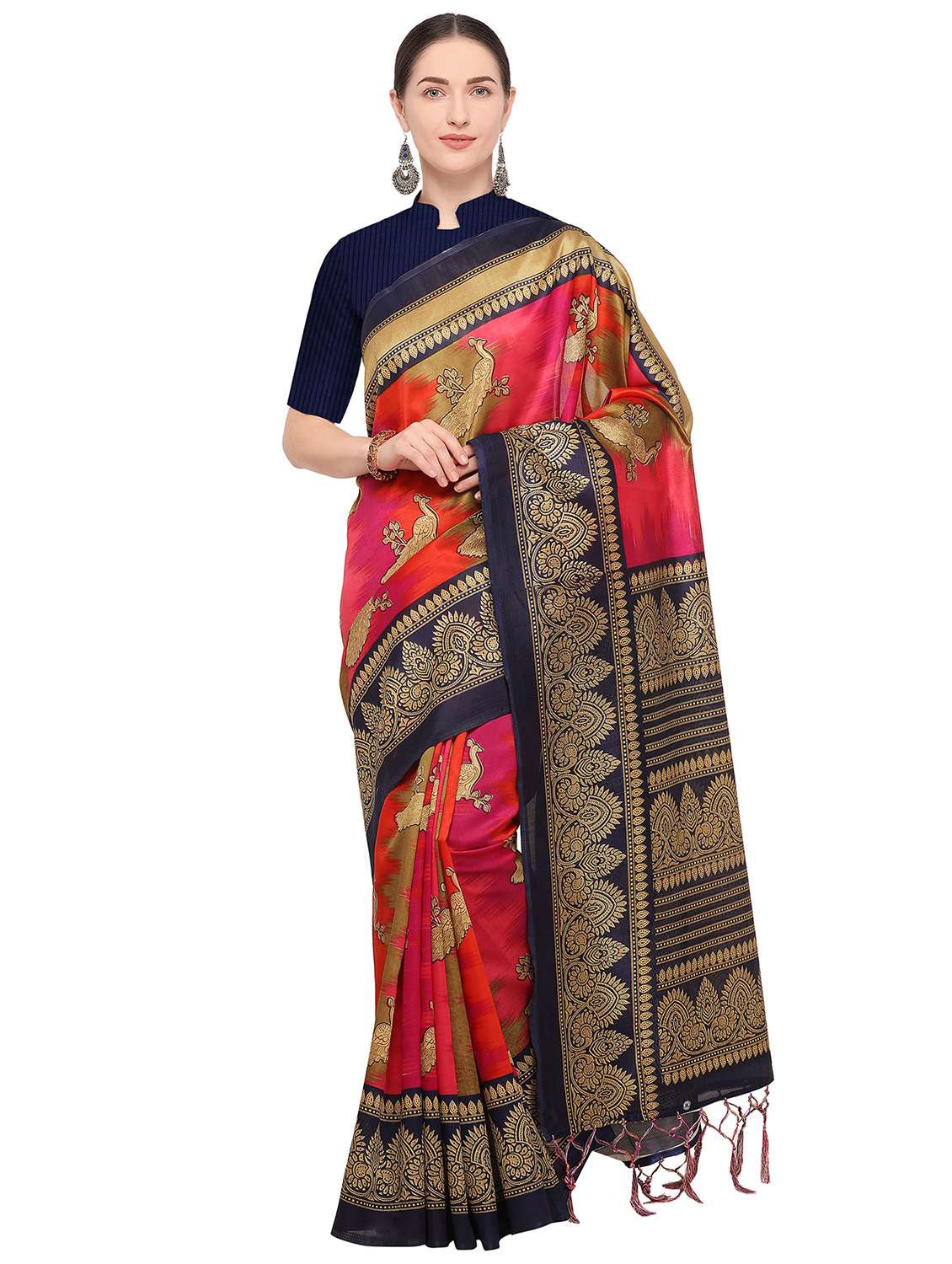 kalamkari printed pink mysore silk saree