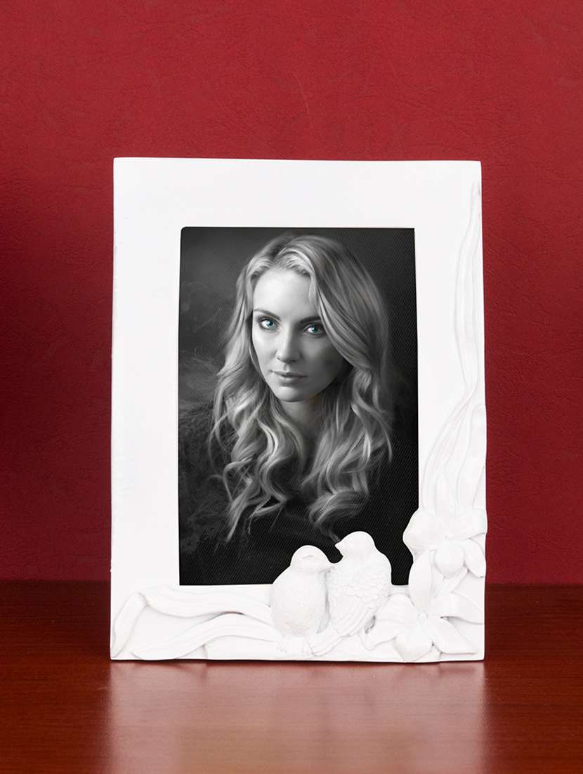 personalized resin white rectangle shaped photo frame by golden peacock