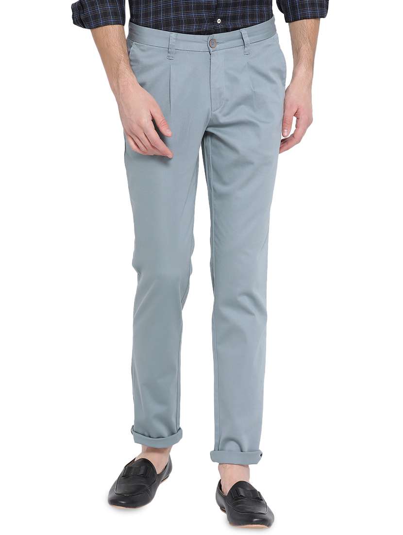 green cotton pleated casual trouser