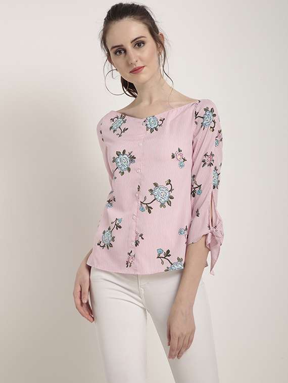 boat neck floral embroidered top