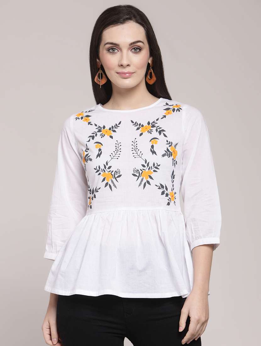 floral gathered waist top