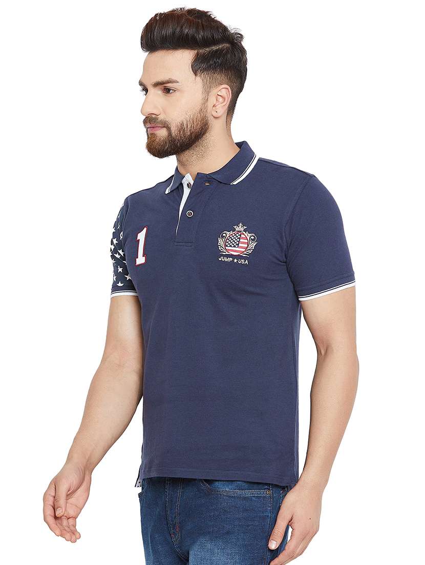 navy blue printed polo t-shirt  - 15953585 -  Standard Image - 1