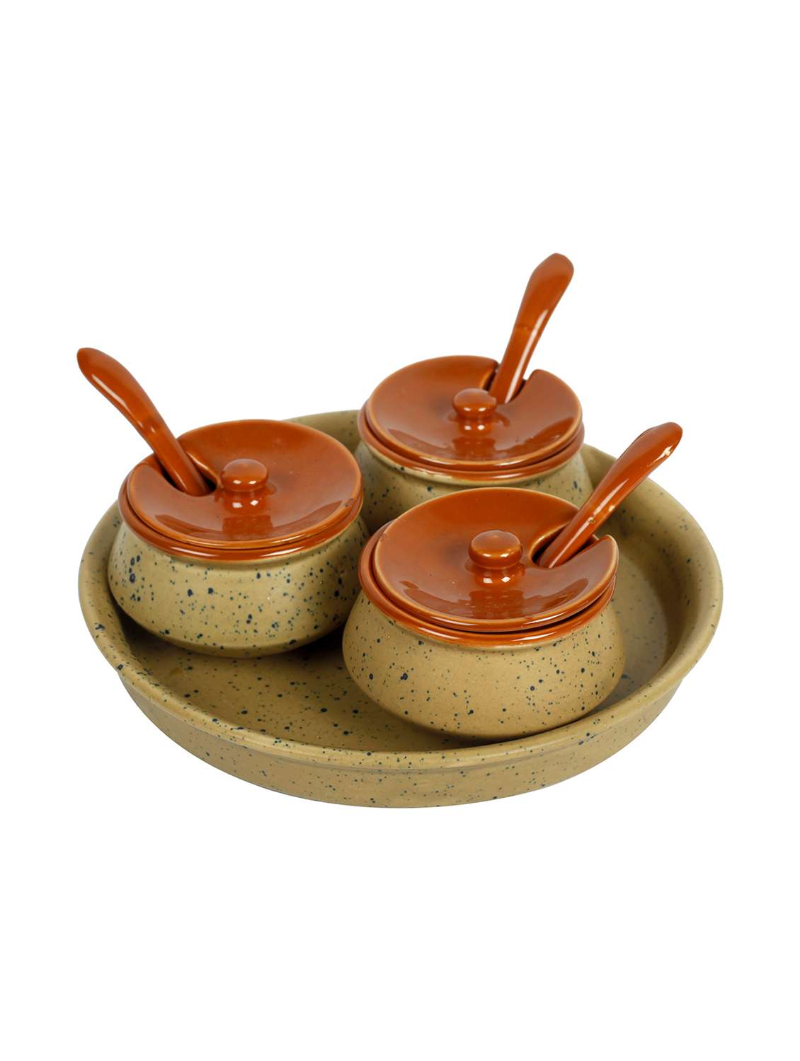 unravel india stoneware off-white chutney bowl set with base tray (set of 3) - 15953600 - Standard Image - 1