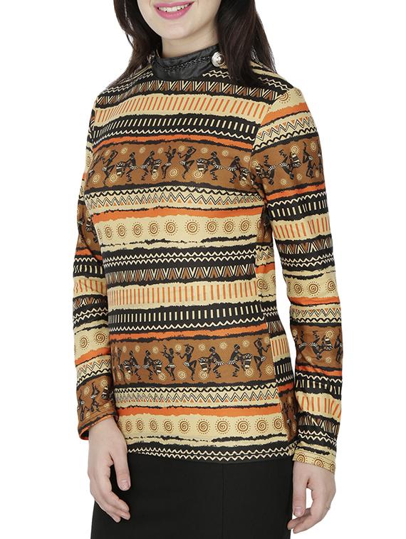 mock neck tribal print top - 15953635 - Standard Image - 1