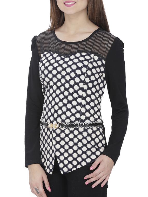 embellished mesh yoke top - 15953638 -  Standard Image - 1