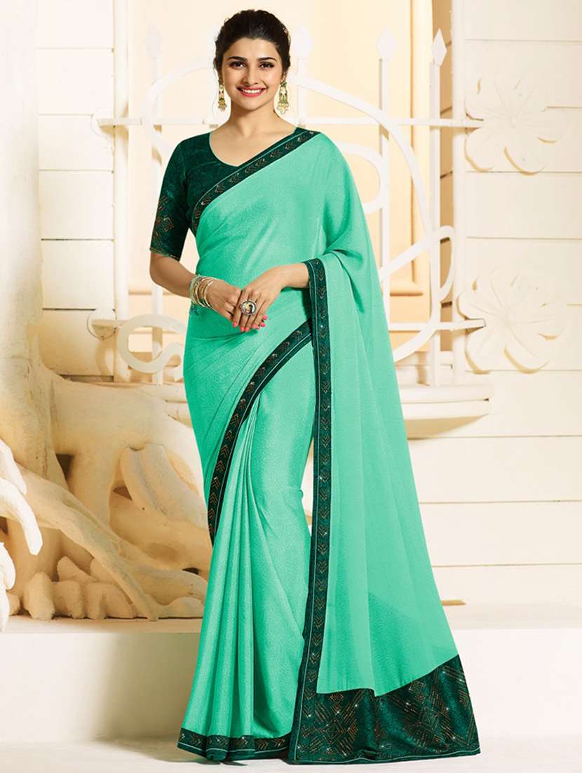 embellished border solid saree with blouse