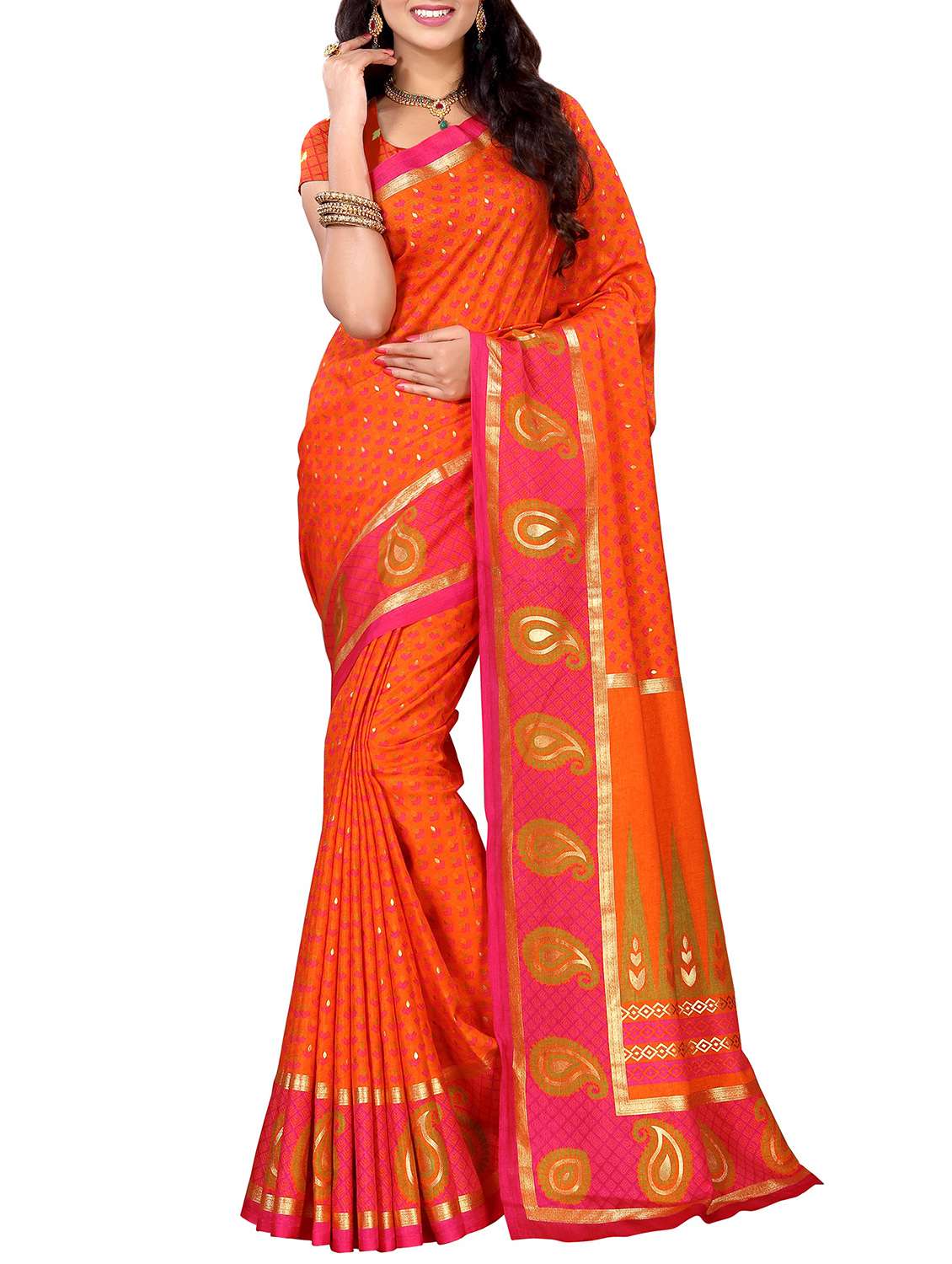 paisley border foil printed saree with blouse