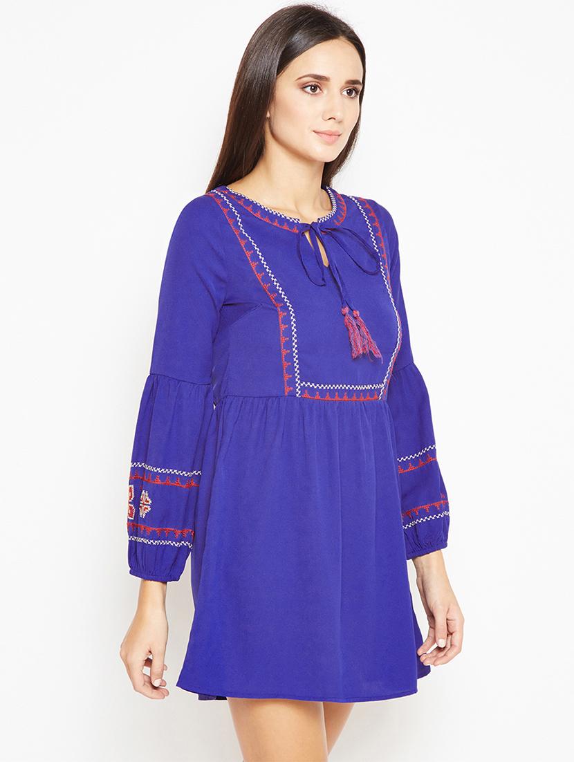 tie up neck embroidered a-line dress - 15956800 -  Standard Image - 1