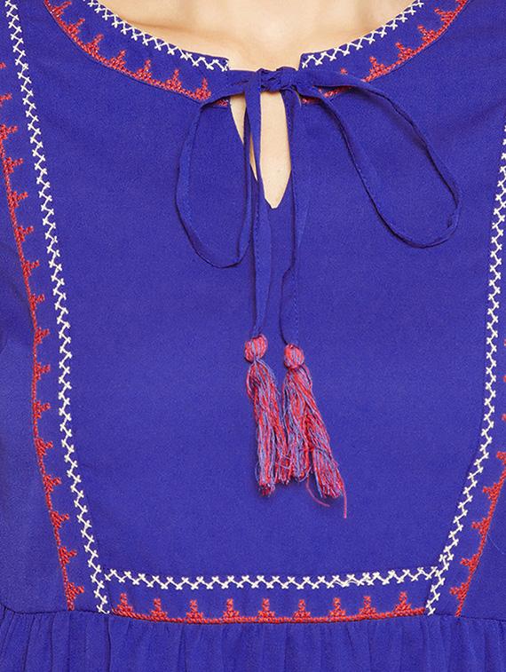 tie up neck embroidered a-line dress - 15956800 - Standard Image - 4