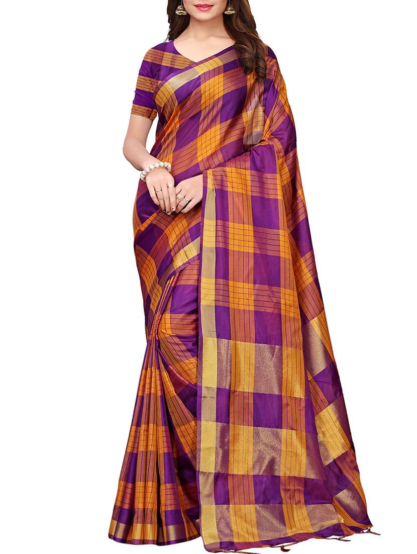 checkered woven saree with blouse