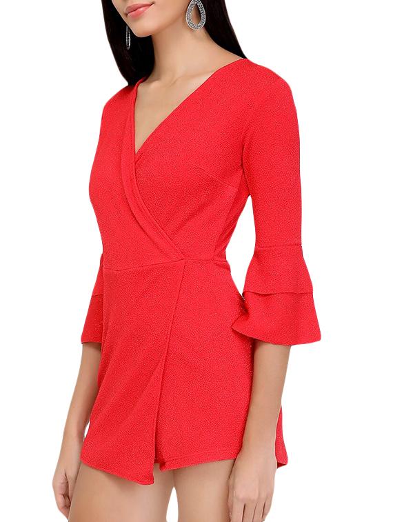 front overlap bell sleeved romper - 15961647 -  Standard Image - 1