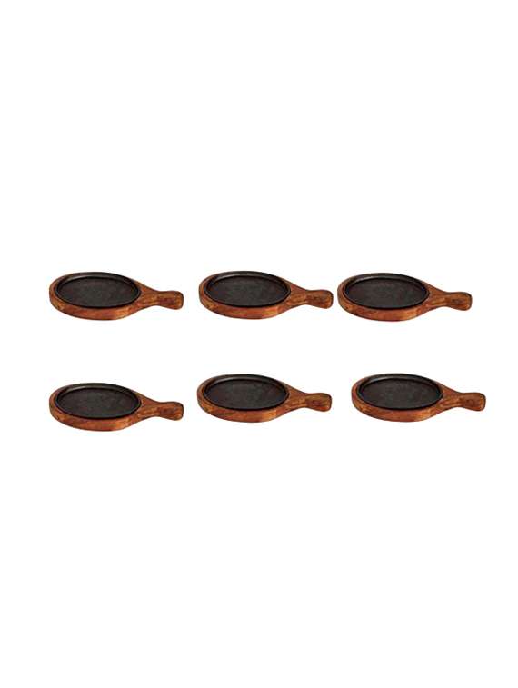 skykey wooden oval sizzler with handle/racket, 15 and 7-inch -6 pieces