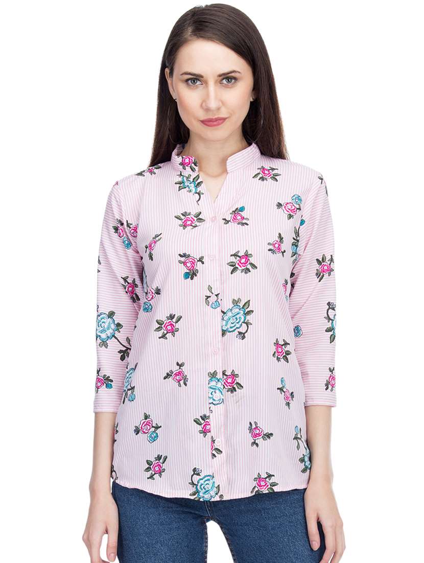 mandarin neck striped floral shirt