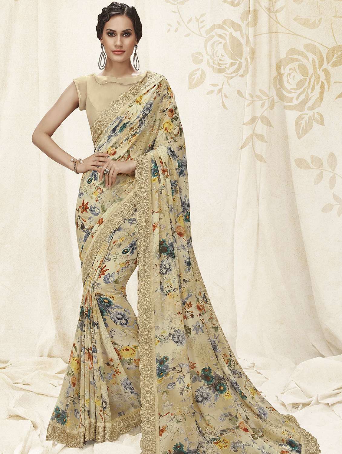 floral printed saree with blouse