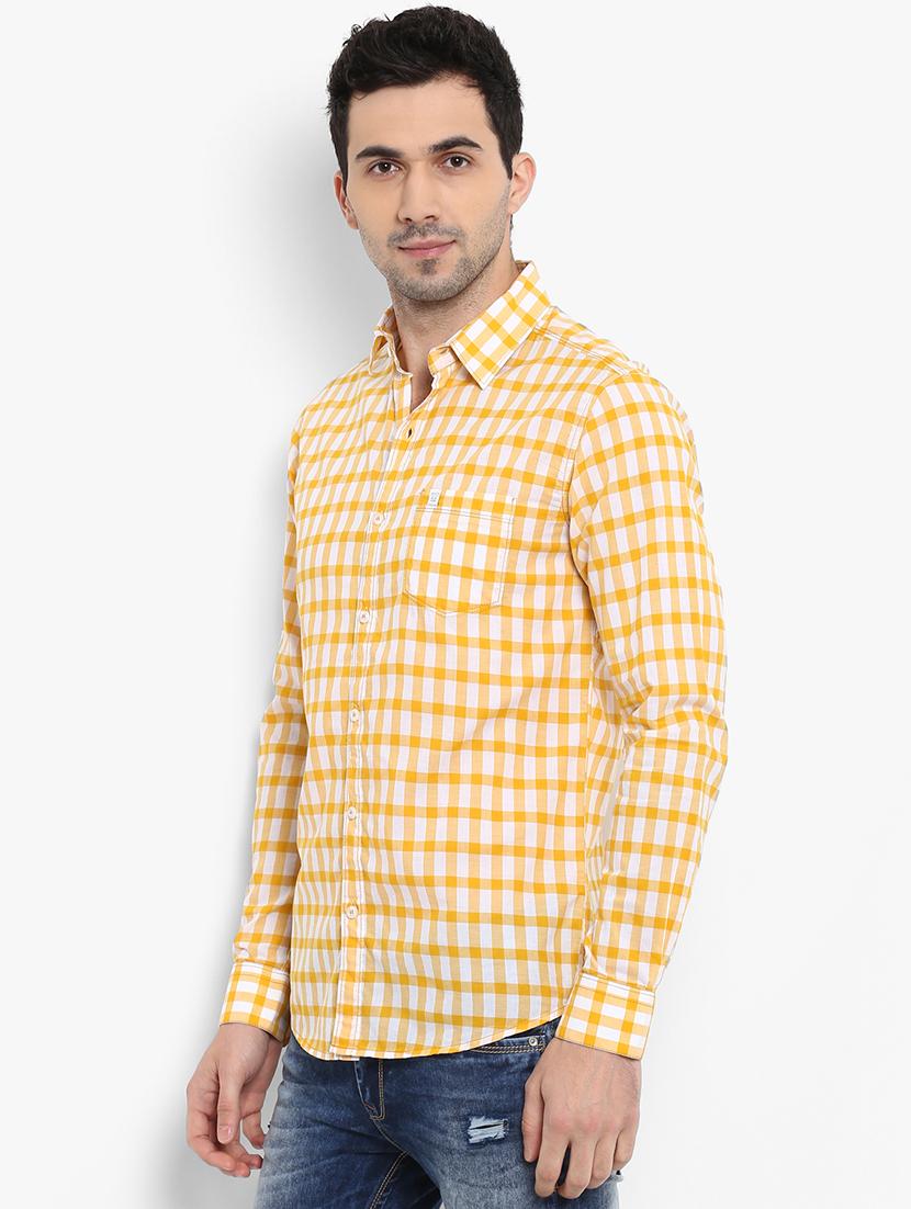 yellow checkered casual shirt - 15968433 - Standard Image - 1