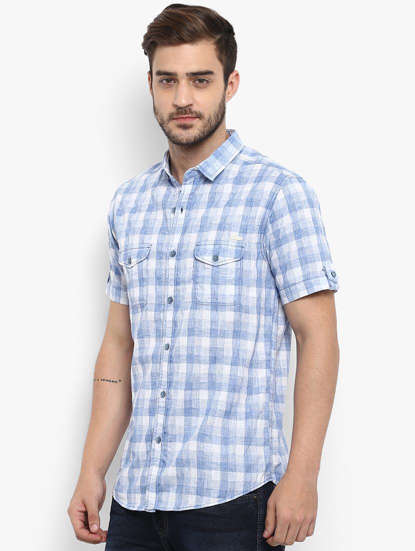 blue checkered casual shirt - 15968441 - Standard Image - 1