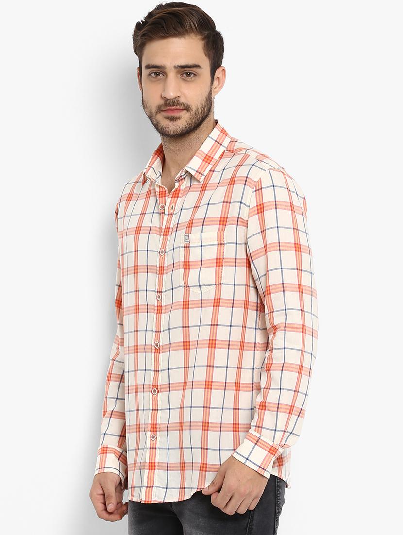 orange checkered casual shirt - 15968450 - Standard Image - 1