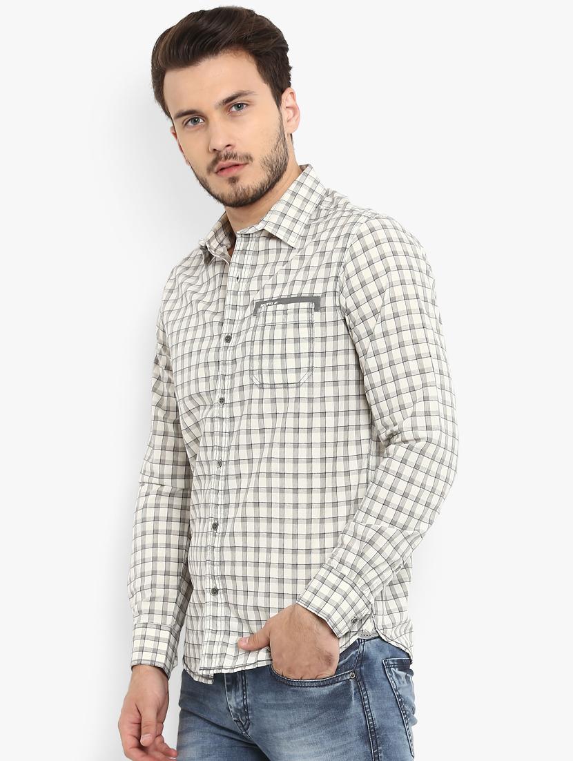 beige checkered casual shirt - 15968454 - Standard Image - 1